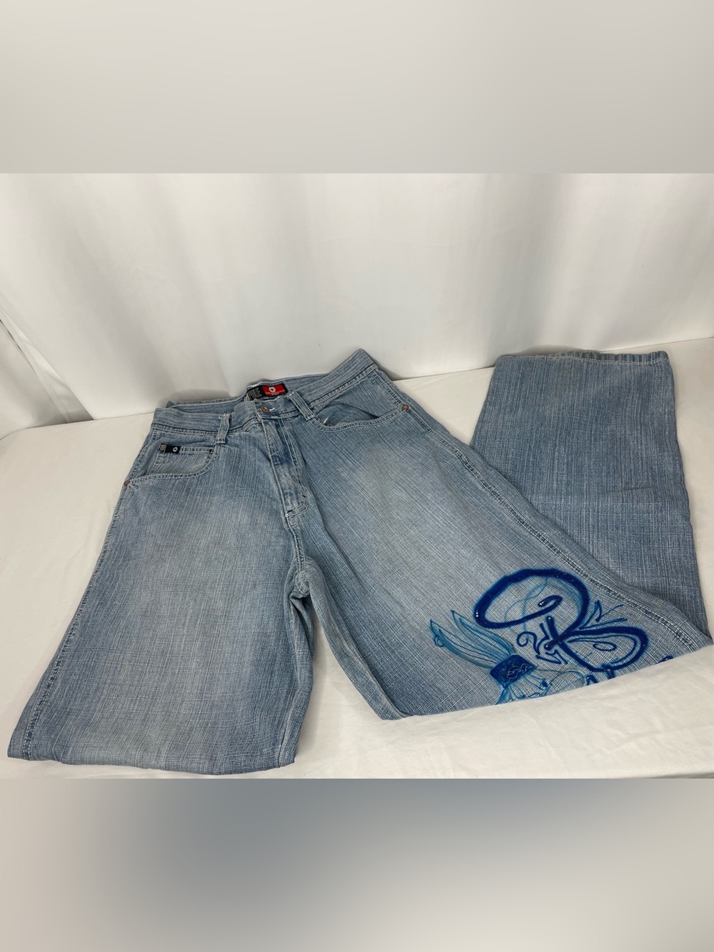 Southpole Light Wash Baggy Jeans Mens 34 Blue Graffiti Wide Leg Y2K Skater